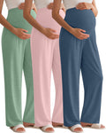 3 Pack Women's Maternity Pants Over The Belly Wide Leg - Comfy