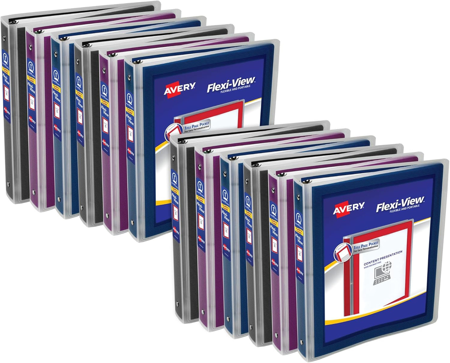 Avery Flexi-View 1 Inch Round Ring Binders Pack of 12 Colors
