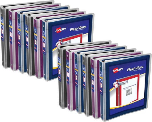 Avery Flexi-View 1 Inch Round Ring Binders Pack of 12 Colors