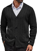 Men's Cardigan Sweater Cable Knit V Neck Button Up (Style PWT1)