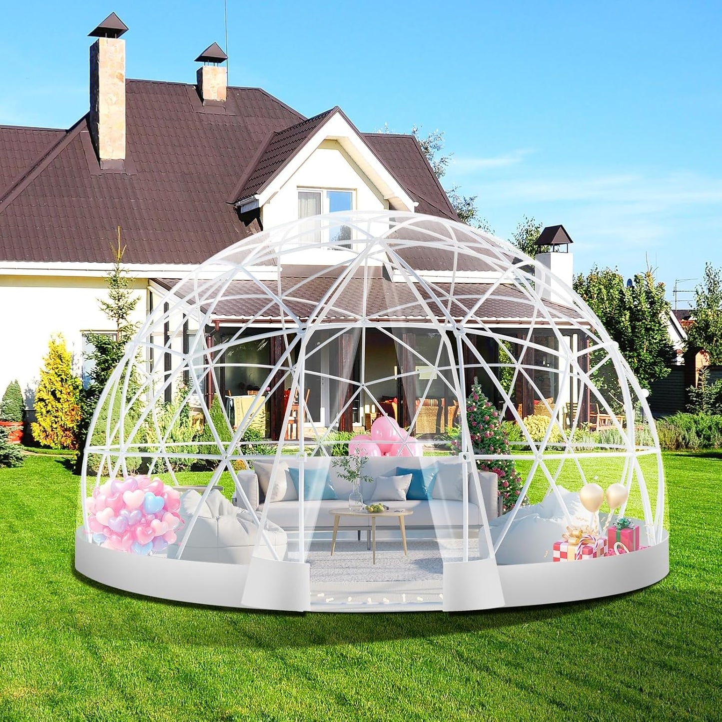 Geodesic Dome Garden Tent - Weatherproof, Transparent Cover, 2-4 Person, Party