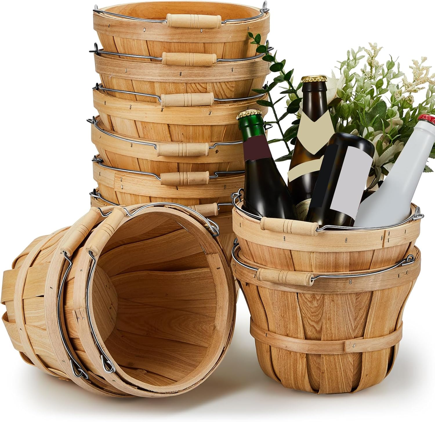 Round Wooden Apple Bushel Basket Set for Autumn Harvest Events