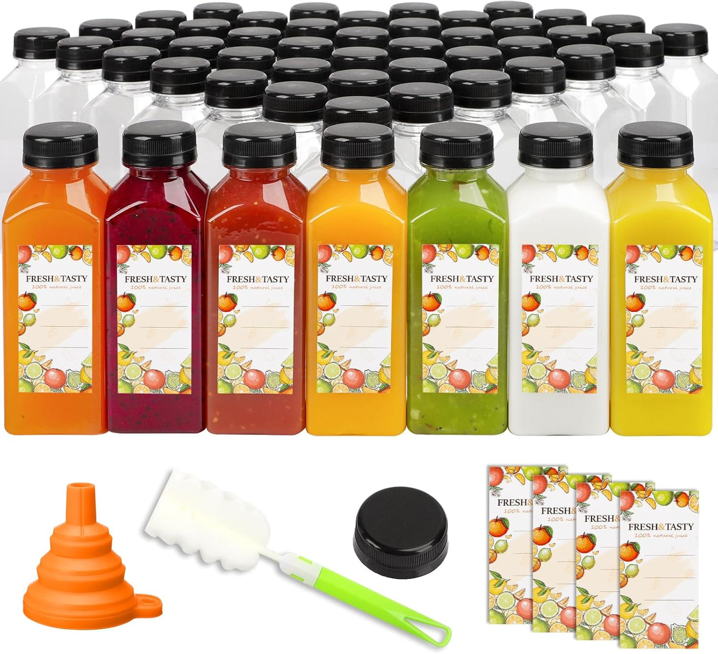100pcs 12oz Plastic Juice Bottles with Caps for Beverages