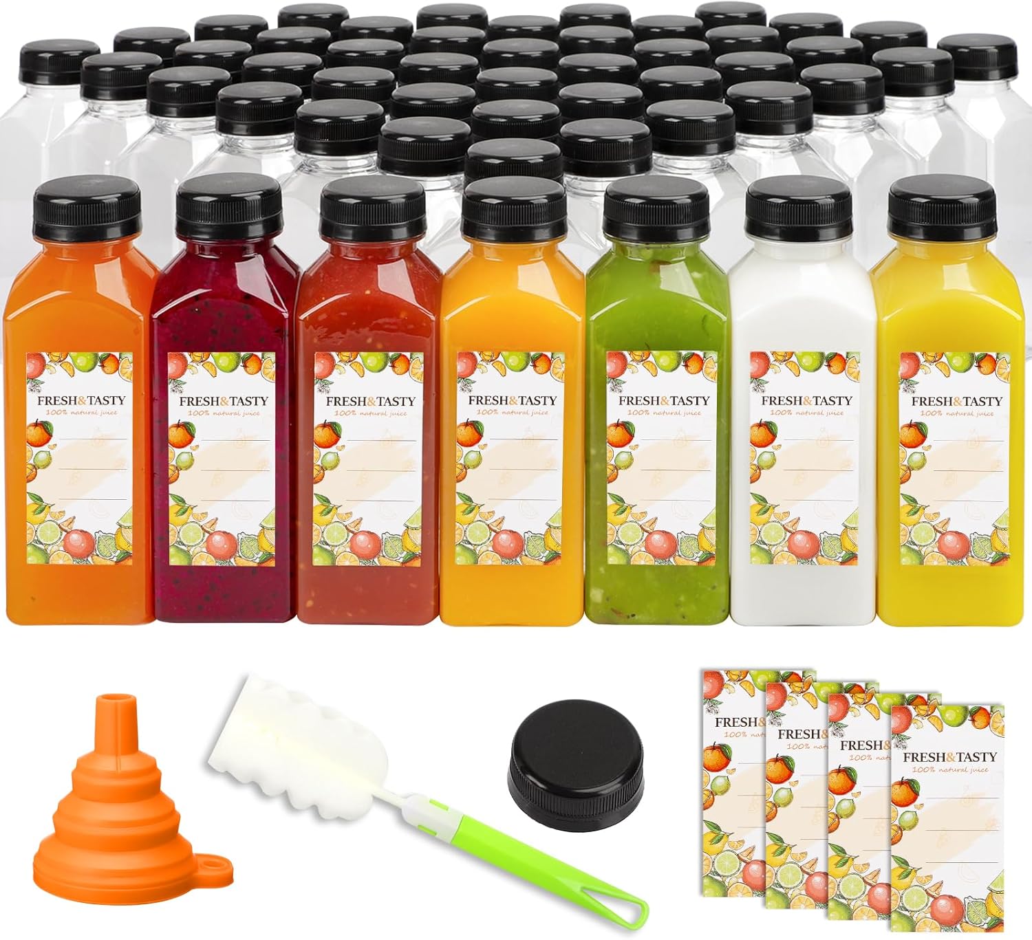 100pcs 12oz Plastic Juice Bottles with Caps for Beverages
