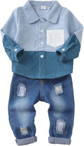 Toddler Boys Plaid Shirt and Ripped Jeans Clothing Set for Play