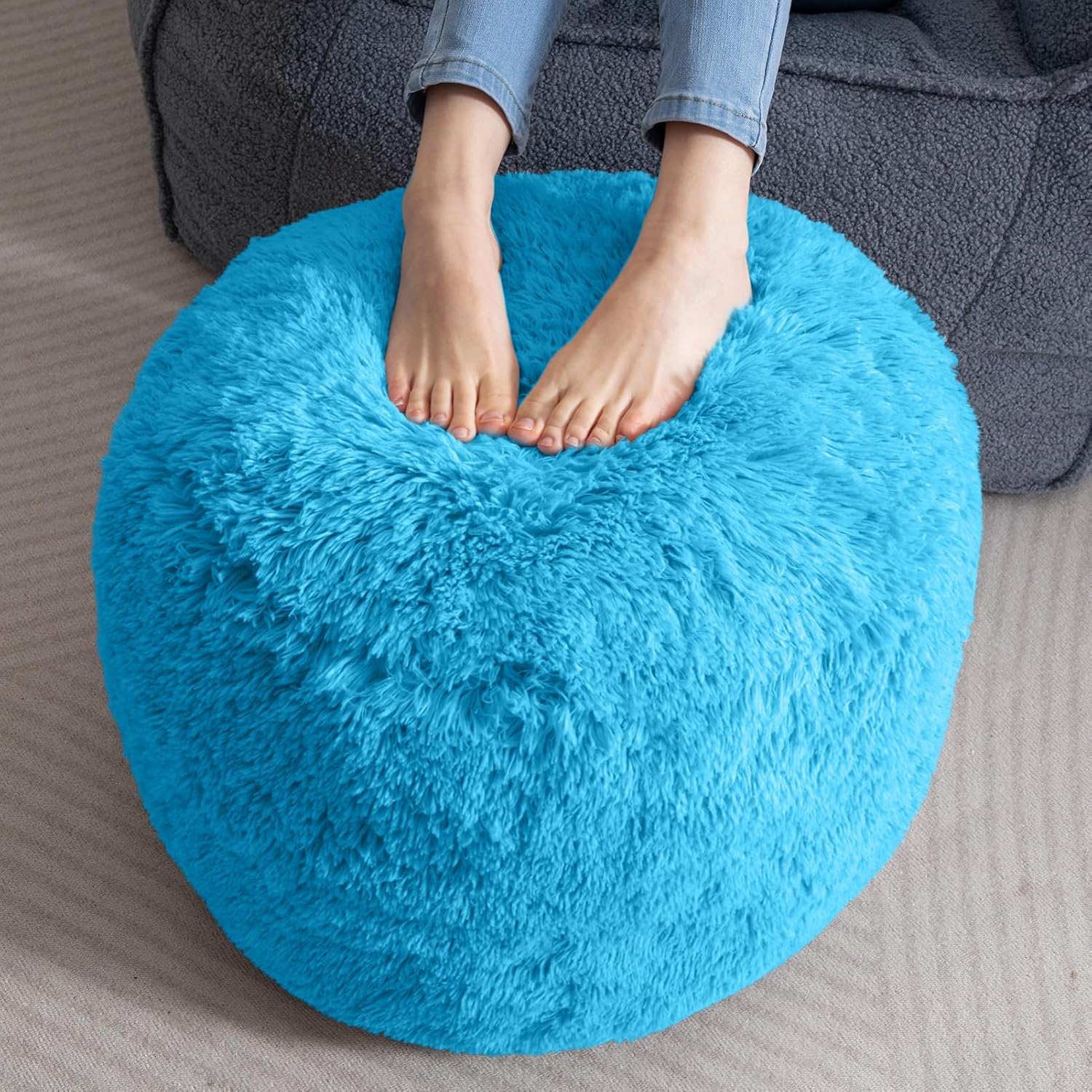 HIGOGOGO Round Stuffed Pouf Ottoman for Living Room Comfort