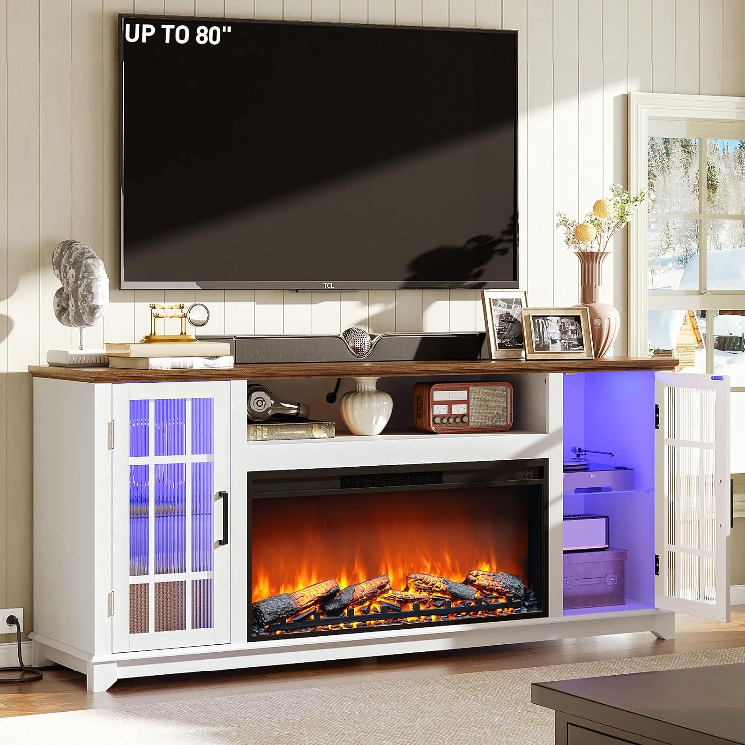 Farmhouse Fireplace TV Stand: 80 Entertainment Center
