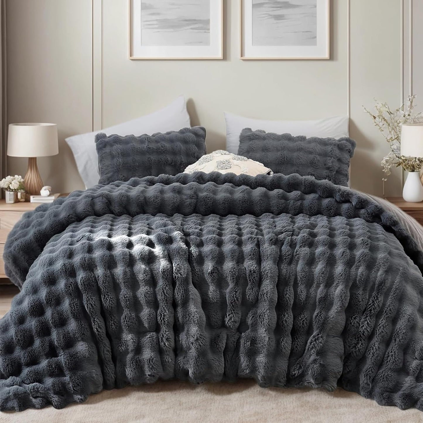 YIKUSH Dark Gray Comforter Set Queen for Cozy Winter Nights