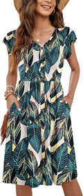 WNEEDU Women Summer Sleeveless Midi Swing Dress - Soft, Flattering Fit
