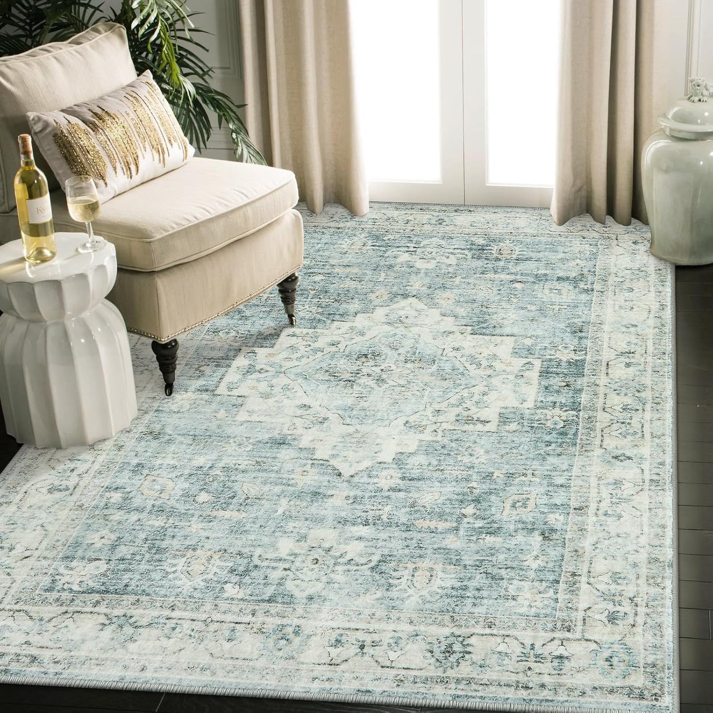 Vintage Boho Washable Area Rug 5x7 - Non-Slip Dream Rug