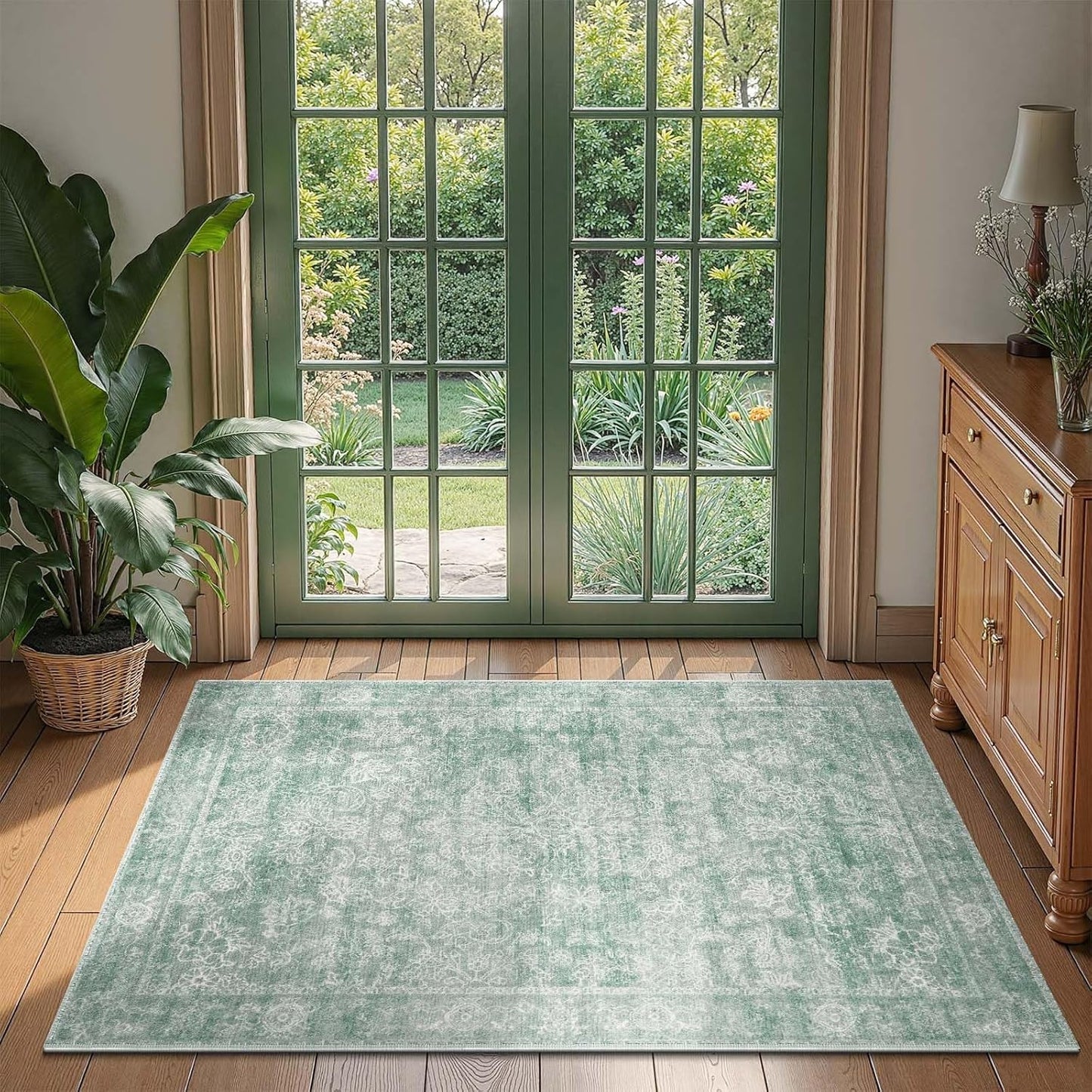 jinchan 3x5 Green Rugs for Entryway - Vintage Floral Design
