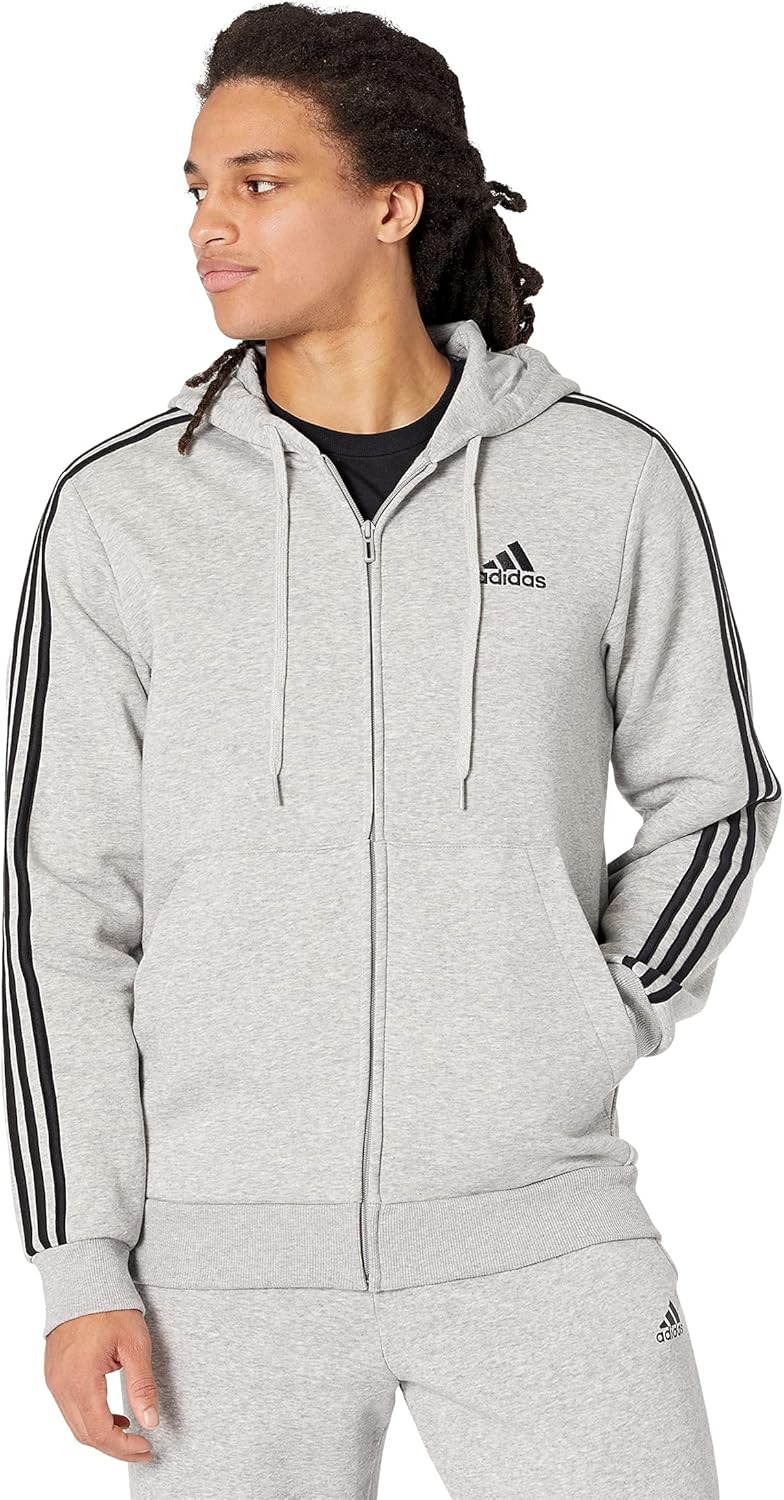 Adidas Men's 3-Stripes Full-Zip Hoodie, XL, Medium Grey