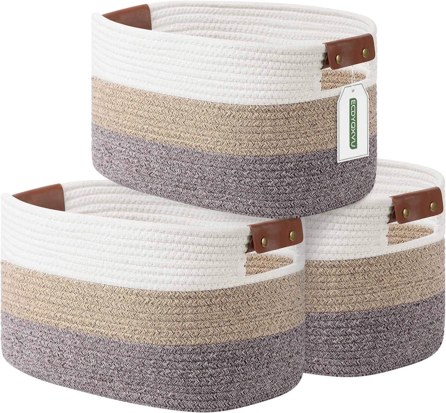 Cotton Rope Basket for Storage, 15x10x9 Inch Woven Baskets