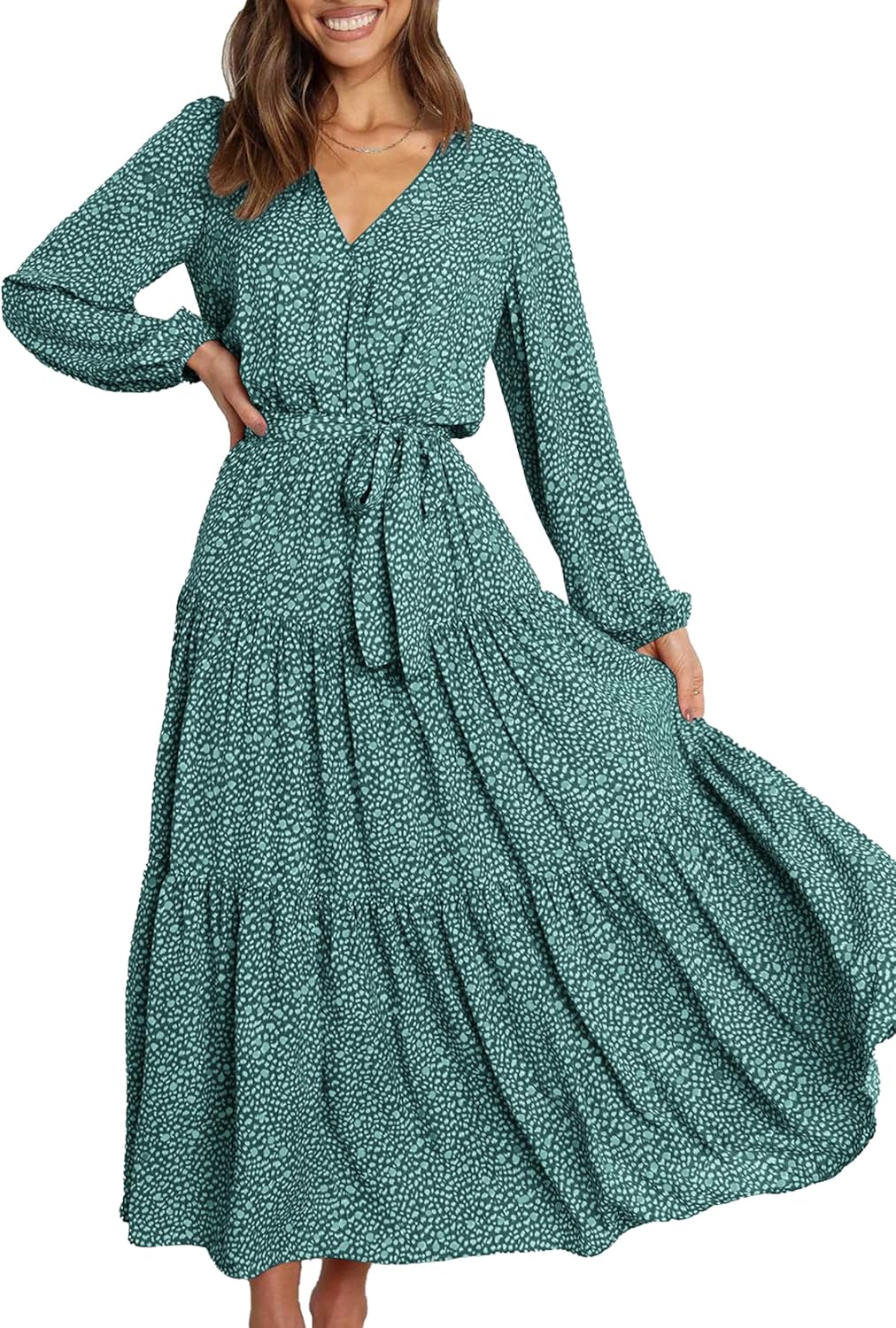 PRETTYGARDEN Womens Spring Long Sleeve Floral Maxi Dress