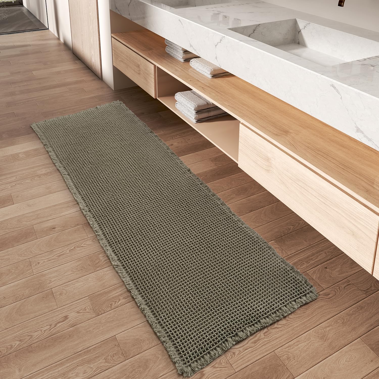 Upgraded Waffle Runner Rug for Bathroom, Soft and Absorbent