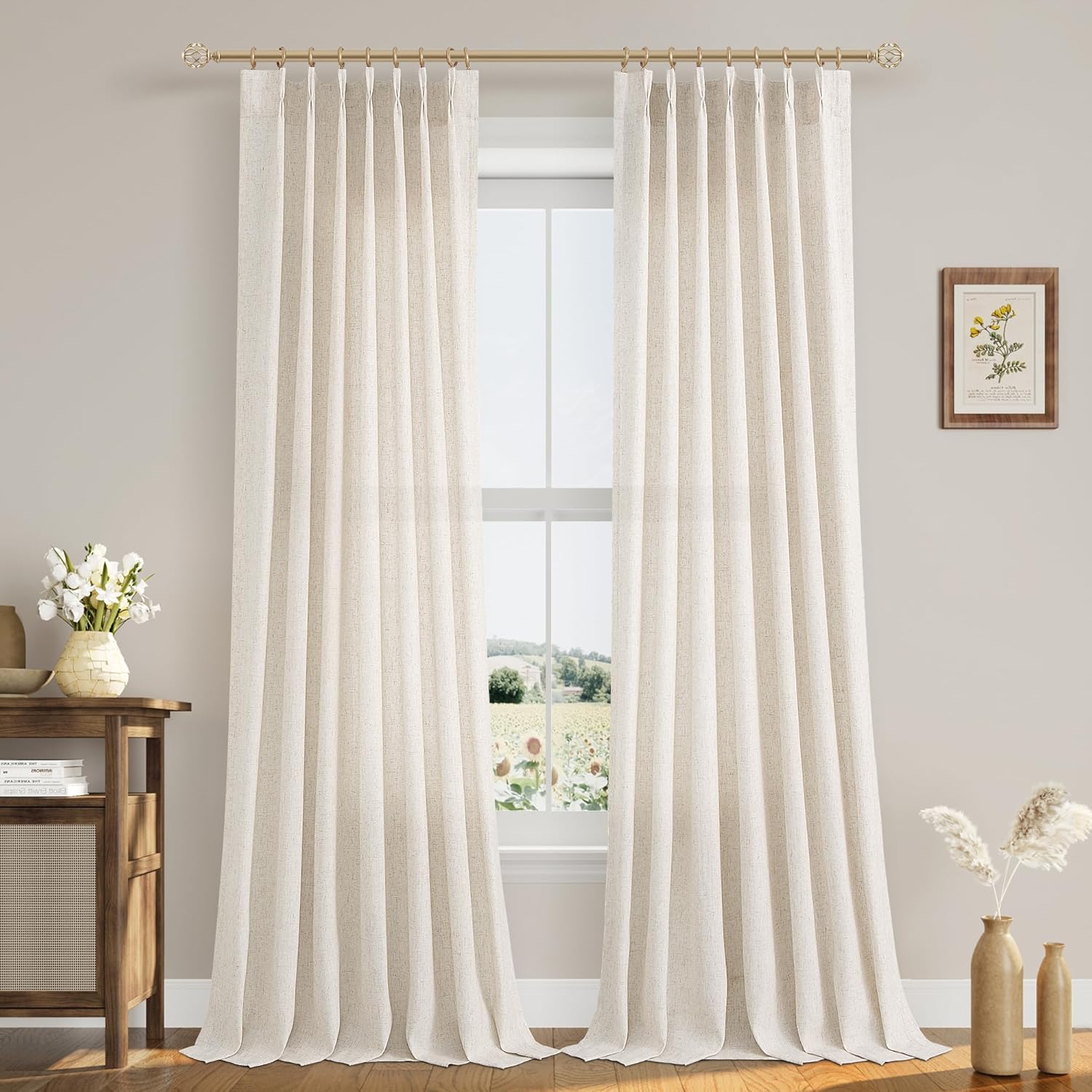 Light Filtering Linen Curtains - 90 Inch, Cream Beige
