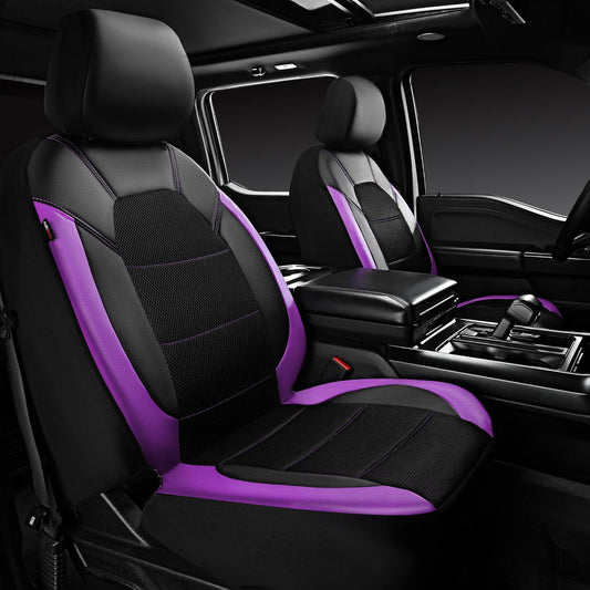 CAR PASS Leather Car Seat Covers for Front Seats - Black Purple