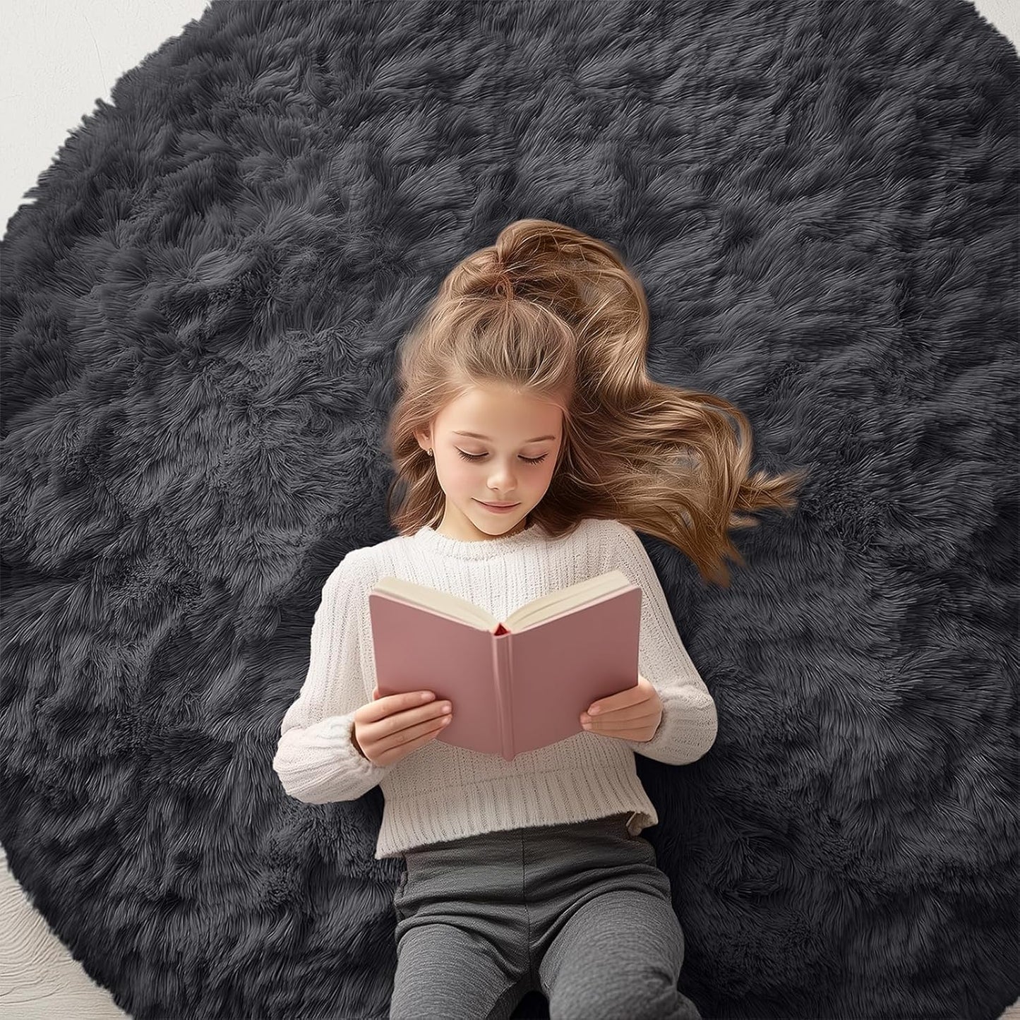 OLANLY Black Round Rugs for Bedroom - Soft and Fluffy