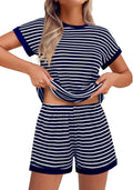 Ekouaer Waffle Knit Lounge Set Women Stripe Pajama Set - Soft Sets