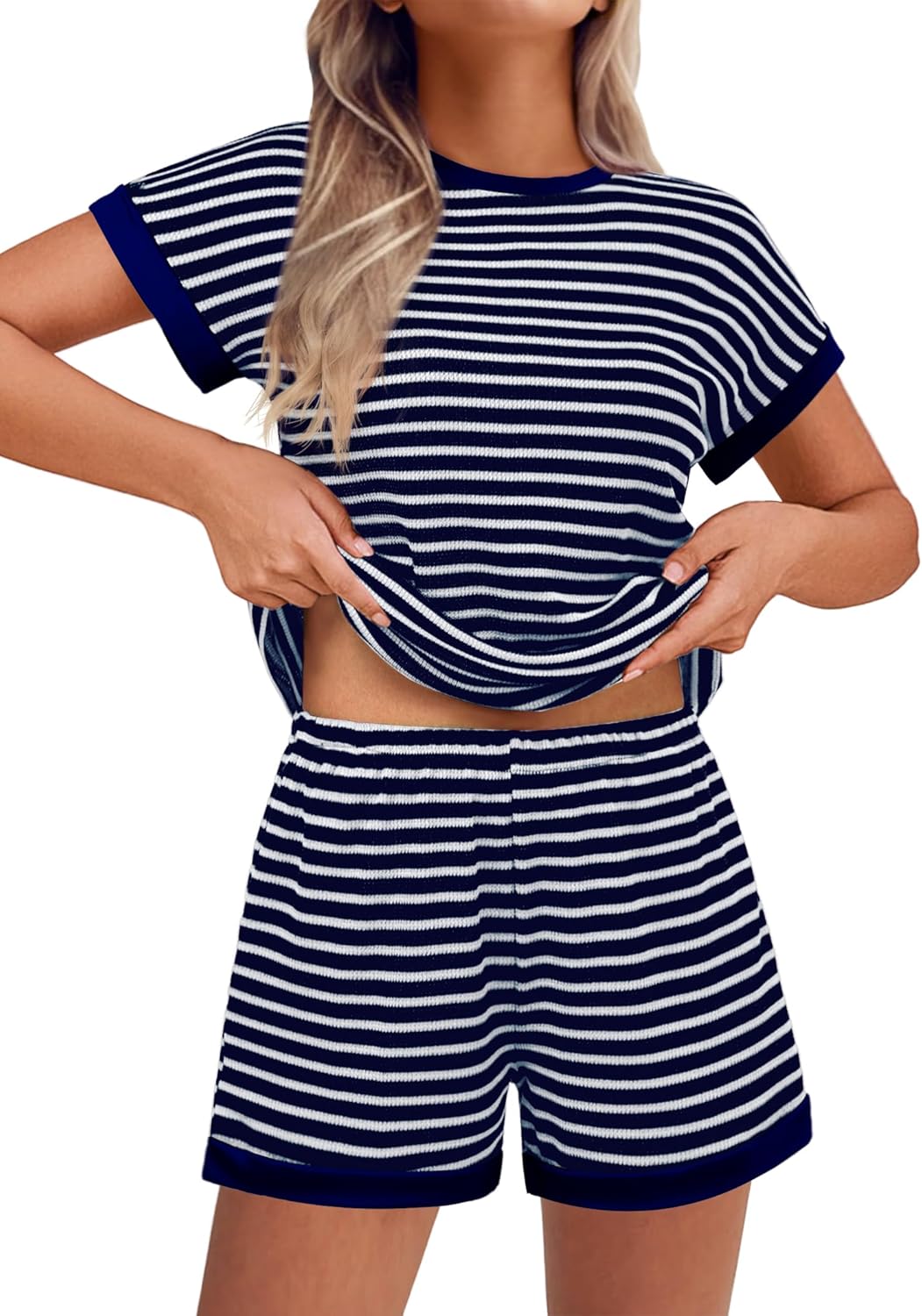 Ekouaer Waffle Knit Lounge Set for Women - Comfortable Pajama Set