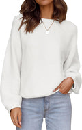 ZESICA Women's Crew Neck Lantern Sleeve Ribbed Knit