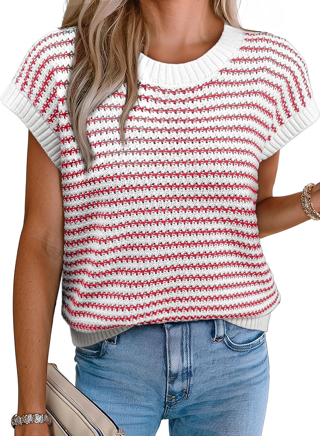 EVALESS Women's Striped Sweater Vest for Summer Casual Style