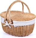Wicker Picnic Basket with Lid and Handle - Sturdy Natural Wicker