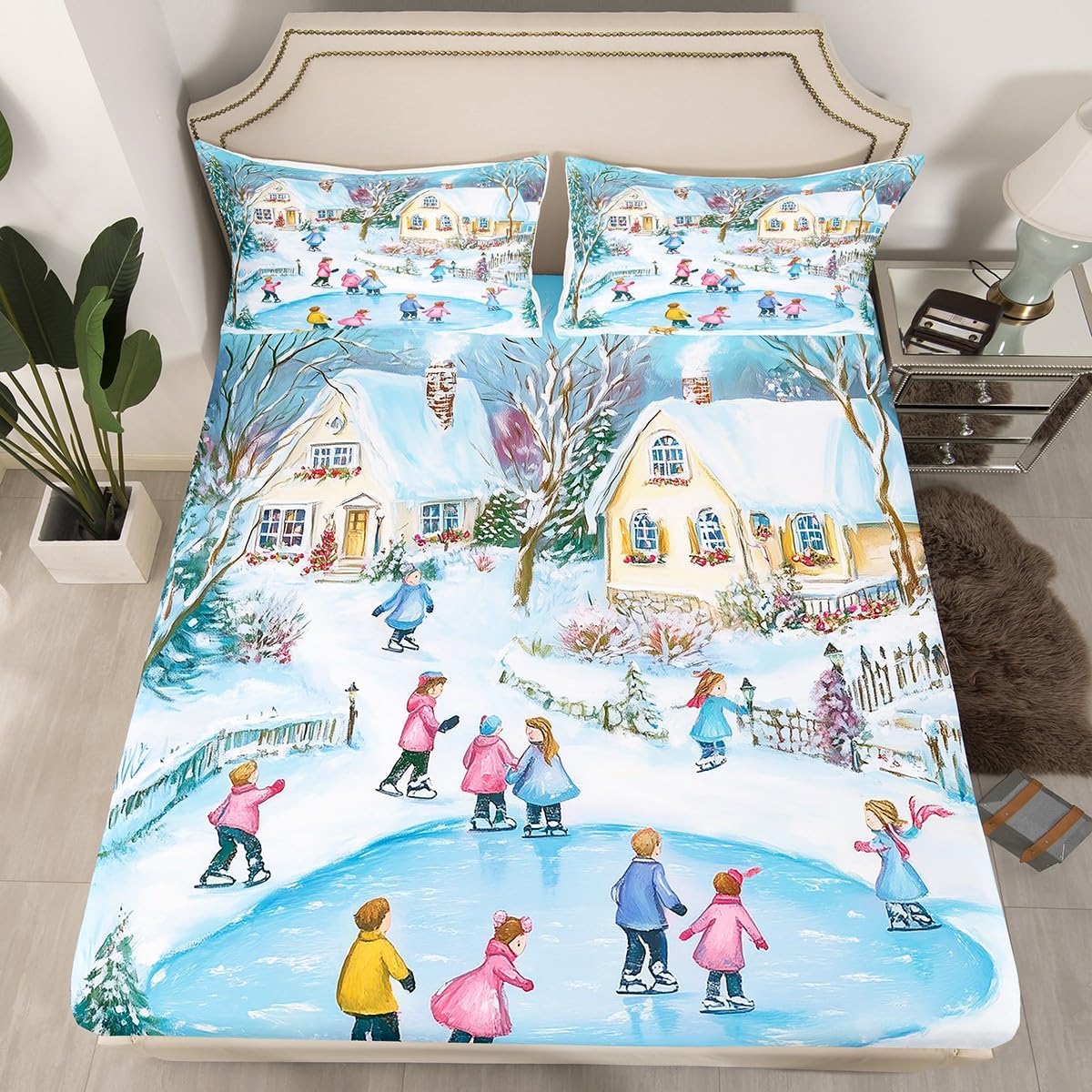 Erosebridal Ski Queen Fitted Sheet - Cozy Winter Bedding Set