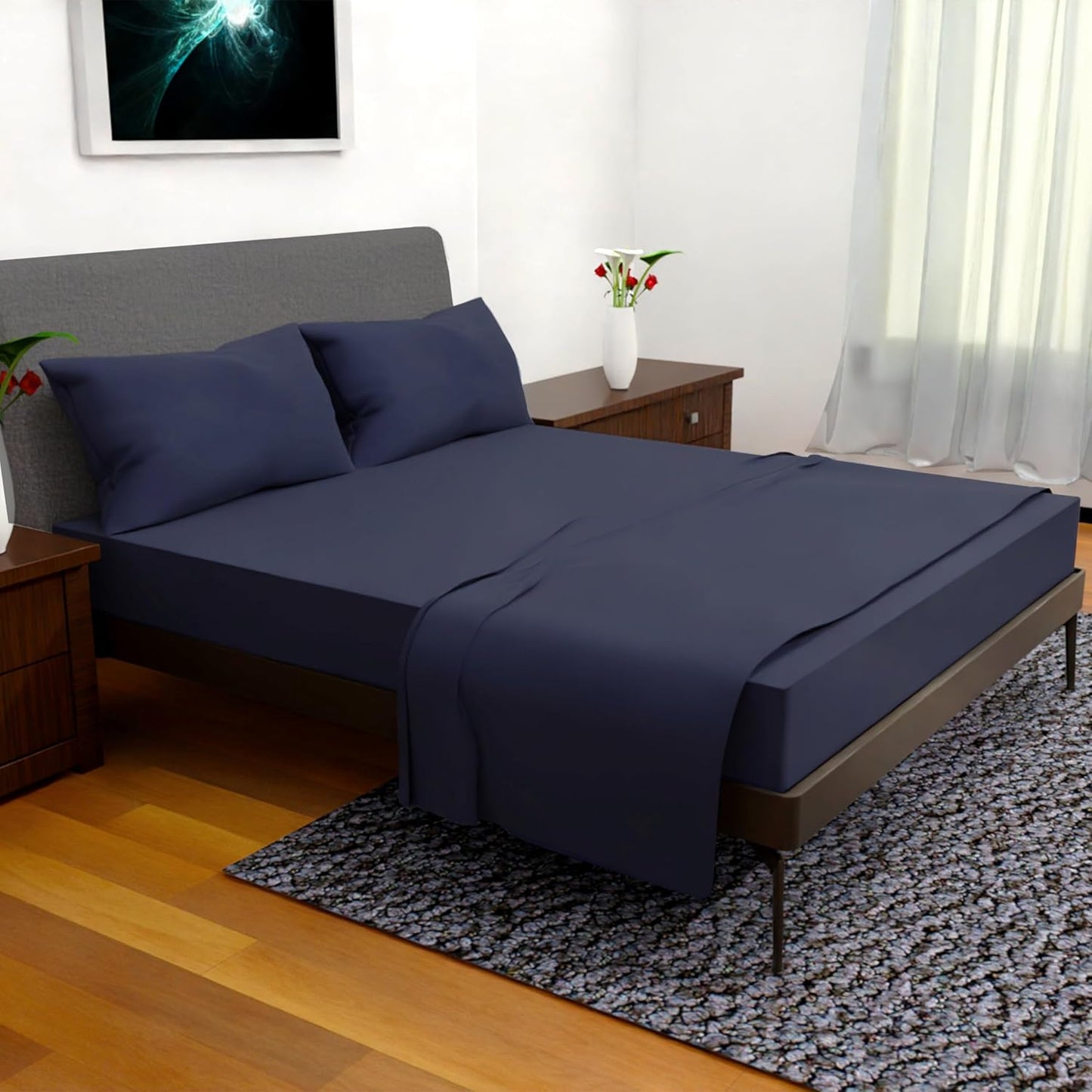 King Size Sheets Set - Ultra Soft Cooling Bed Sheets Navy