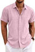 Men's Linen Button Down Shirt - Casual Short Sleeve Summer