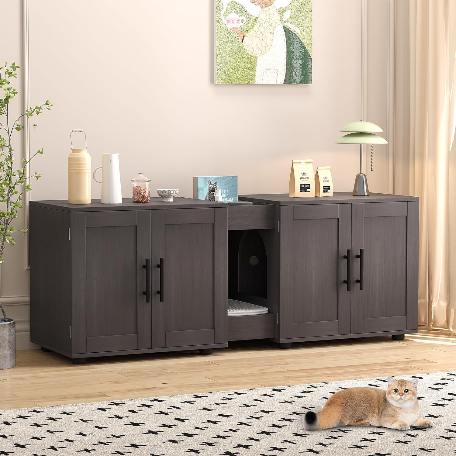GAOMON Double Room Cat Litter Box Enclosure for Two Cats