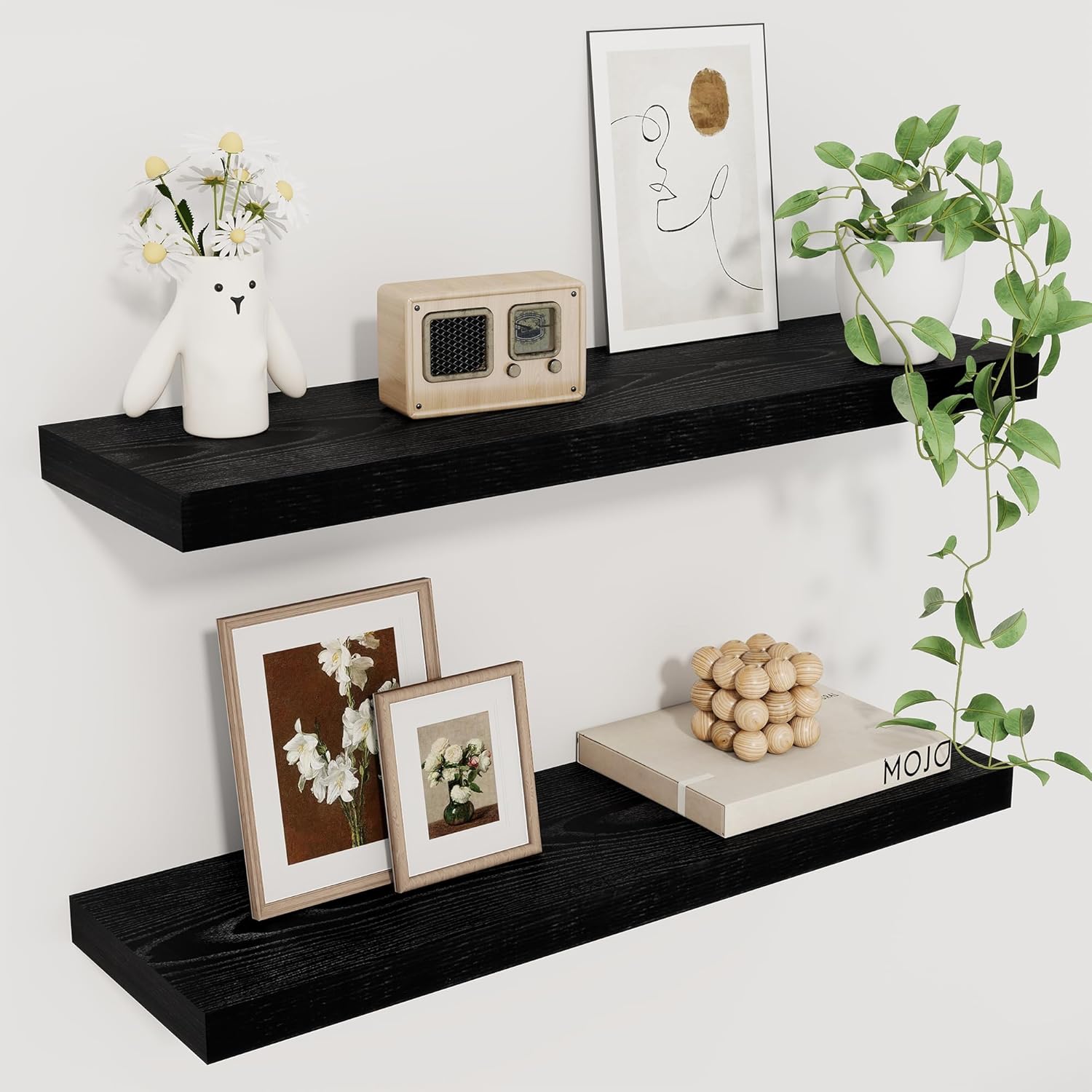 Floating Shelves for Wall - Rustic Wood Deep Shelves Set of 2