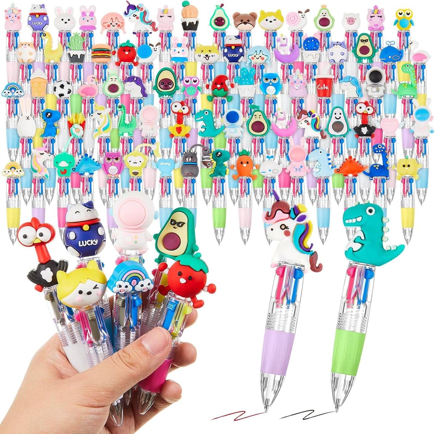 80 Pcs Fun Pens Bulk 4 in 1 Cute Kawaii Mini Ballpoint Pens