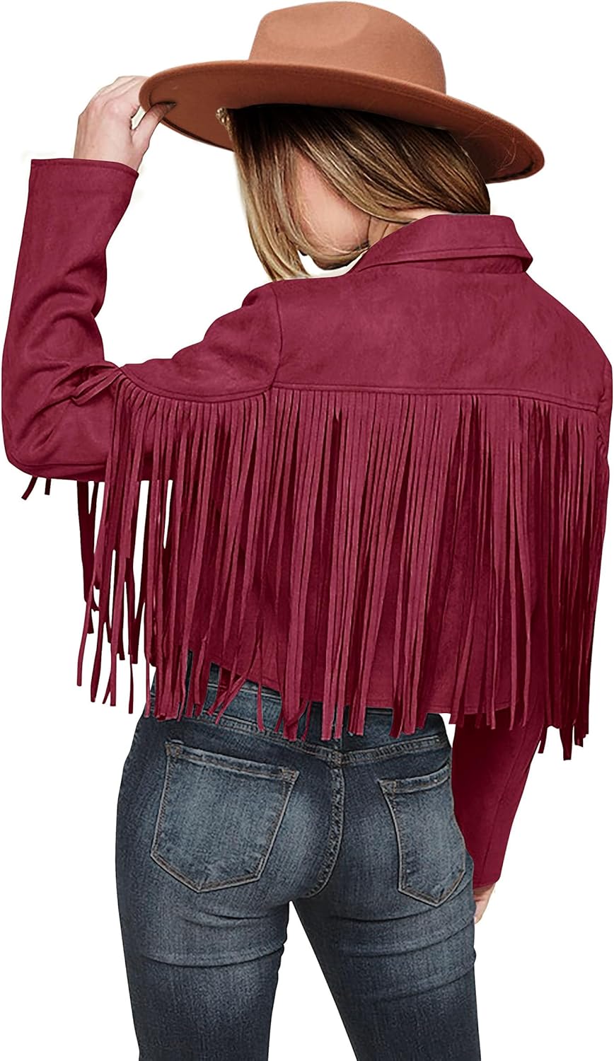 Faux Suede Leather Jackets for Women with Chic Fringe Design