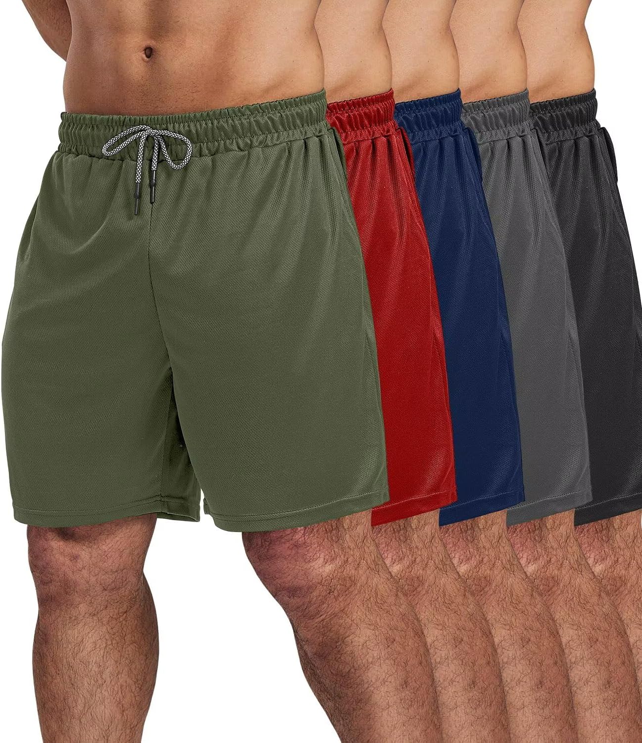 5 Pack Gym Shorts for Men with Pockets - Athletic Running Gear