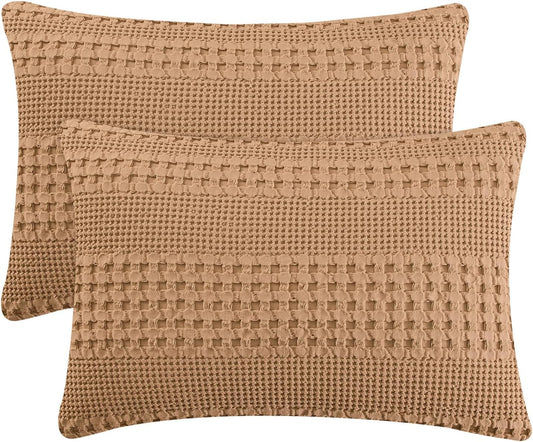 PHF 100% Cotton Waffle Pillow Shams King Size for Comfort