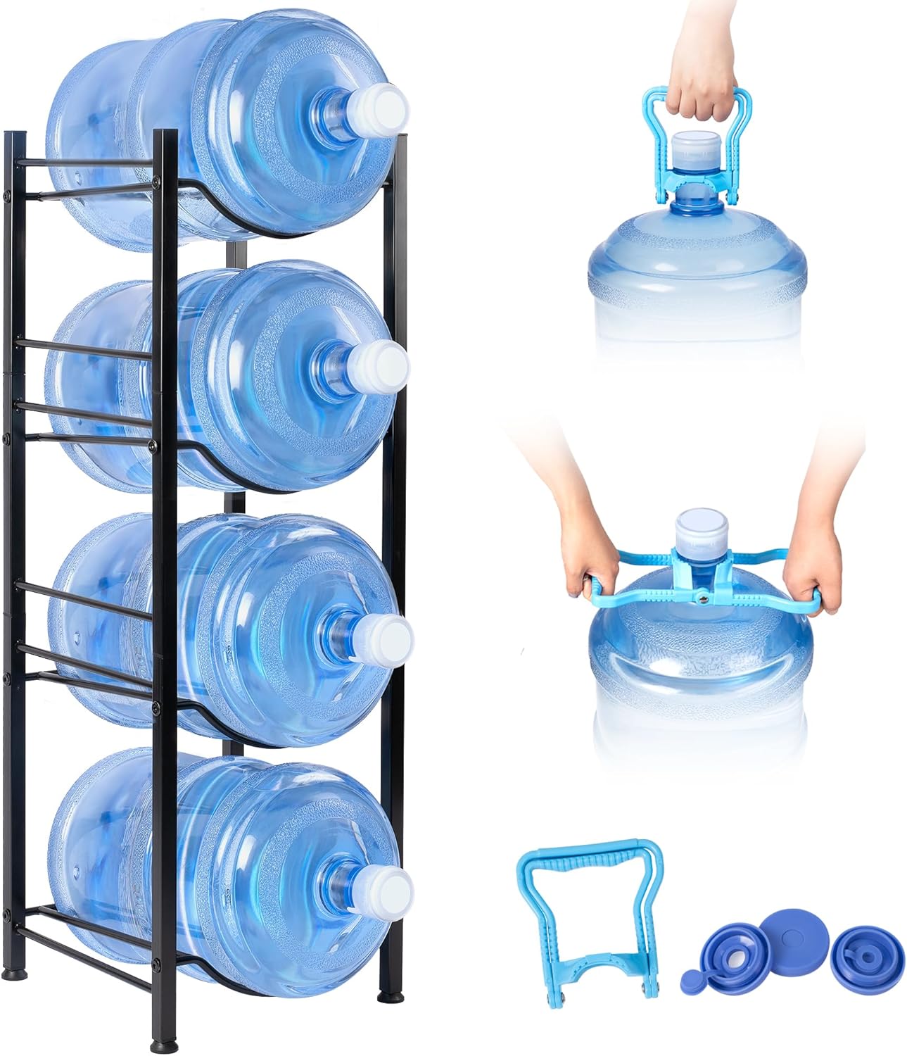 Klvied 5 Gallon Water Jug Holder - Durable 4-Tier Rack for Storage