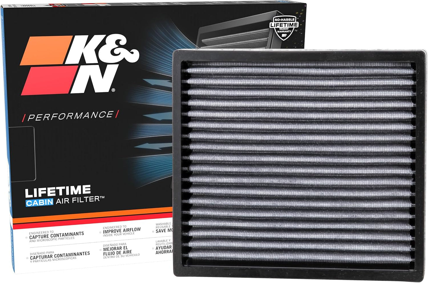 K&N LIFETIME Cabin Air Filter: Premium Washable Clean Air