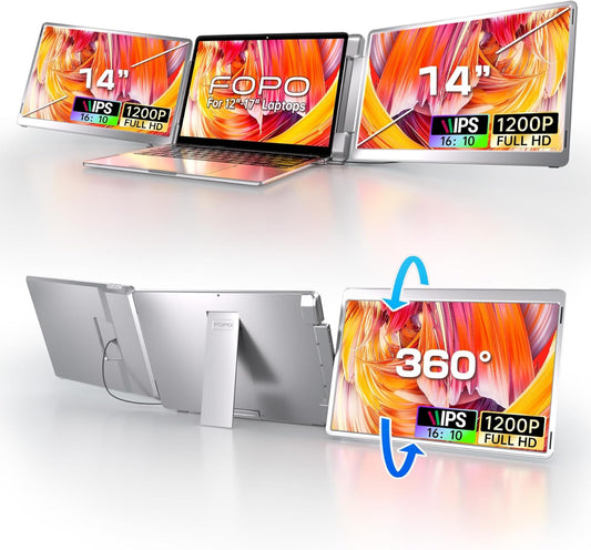Triple Monitor Laptop Extender - FHD 1200P 16:10 Portable Screen for 12-17 Laptops - Plug & Play