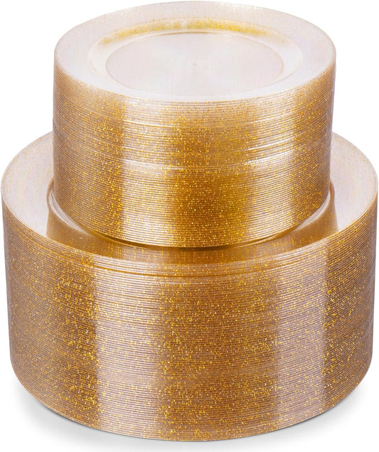 Goodluck Gold Glitter Plastic Plates Set for Elegant Parties