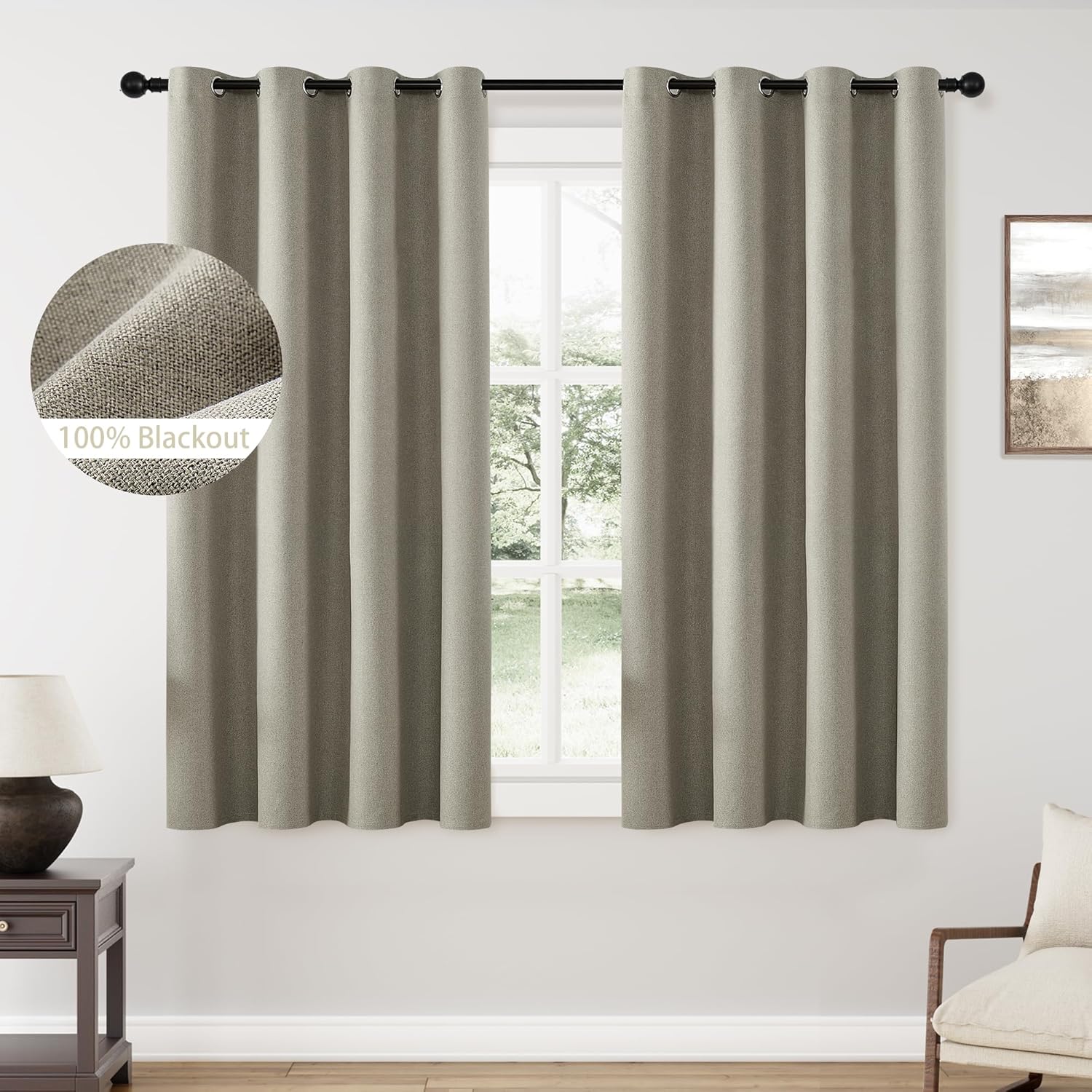 ChrisDowa 100% Blackout Sand Solid Curtains for Bedroom