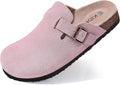 Women's Suede Clogs with Cork Footbed - Comfortable Leather Mules