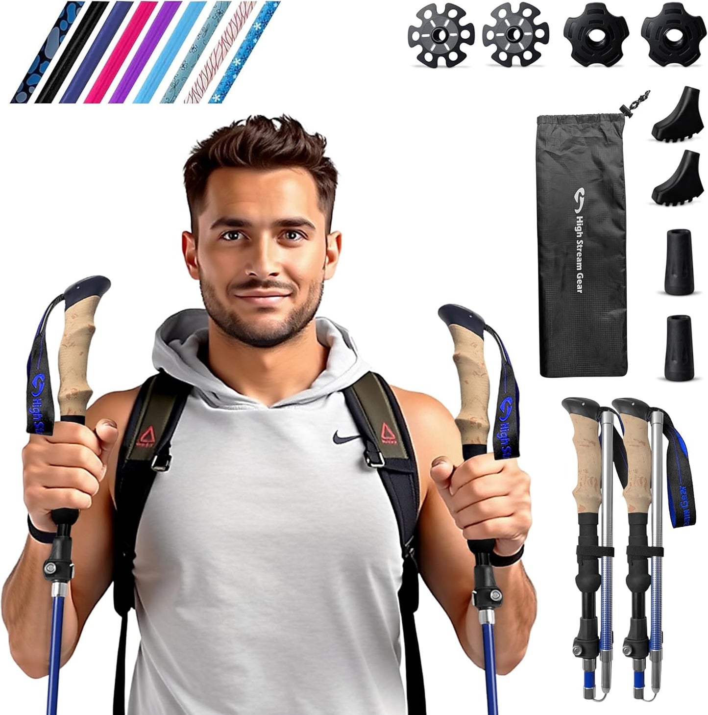 Walking Sticks for Men & Women - Foldable Hiking Poles Set