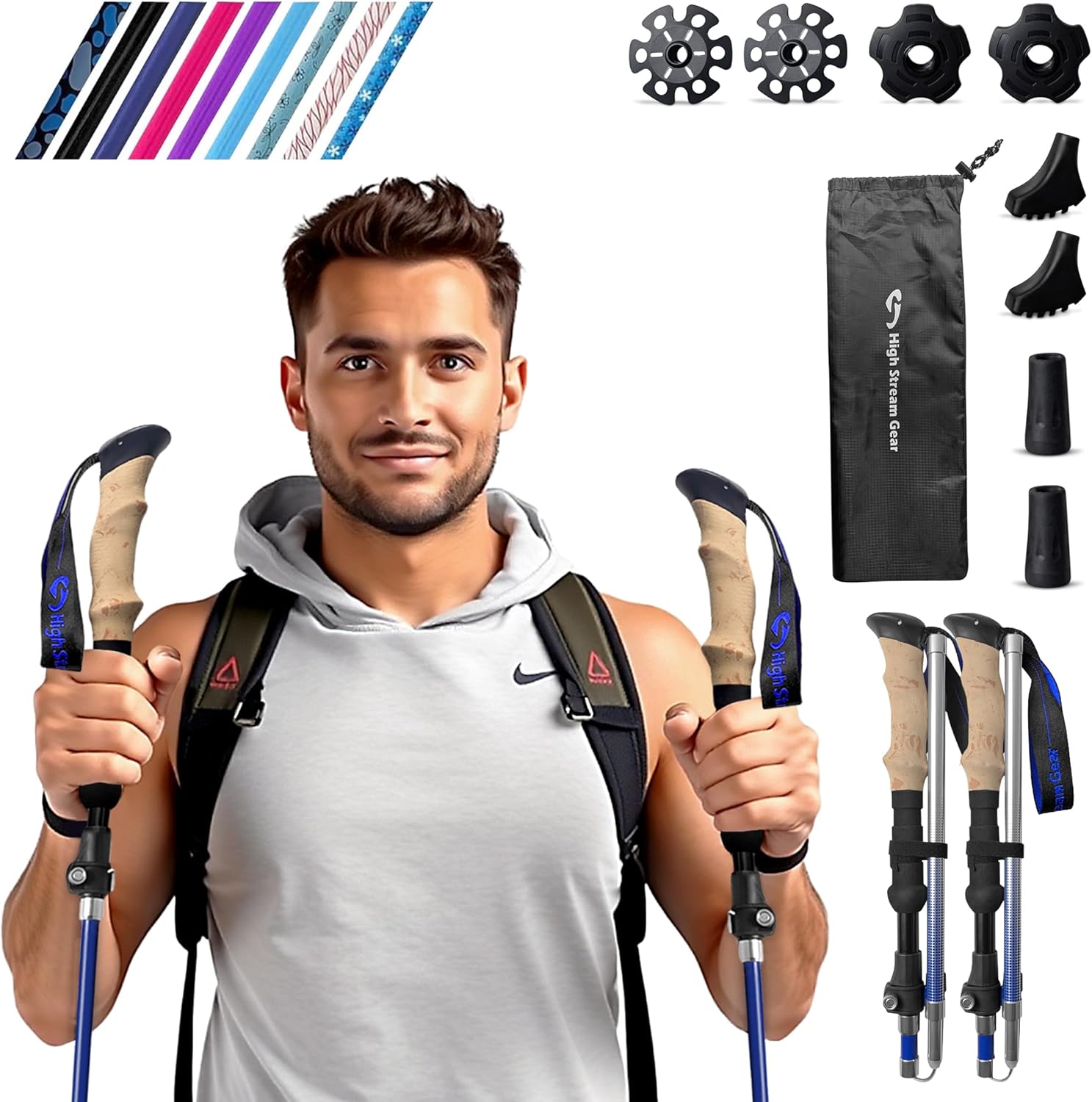 Walking Sticks for Men & Women - Foldable Hiking Poles Set