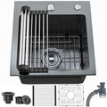 Black Drop In Kitchen Small Sink 15in Topmount Stainless Steel