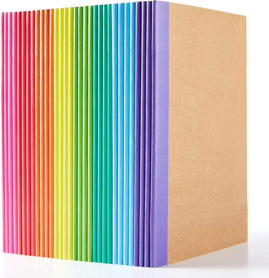 Feela 32 Pack Kraft Composition Journals, Rainbow Spines, 60 Pages, A5, 8 Colors