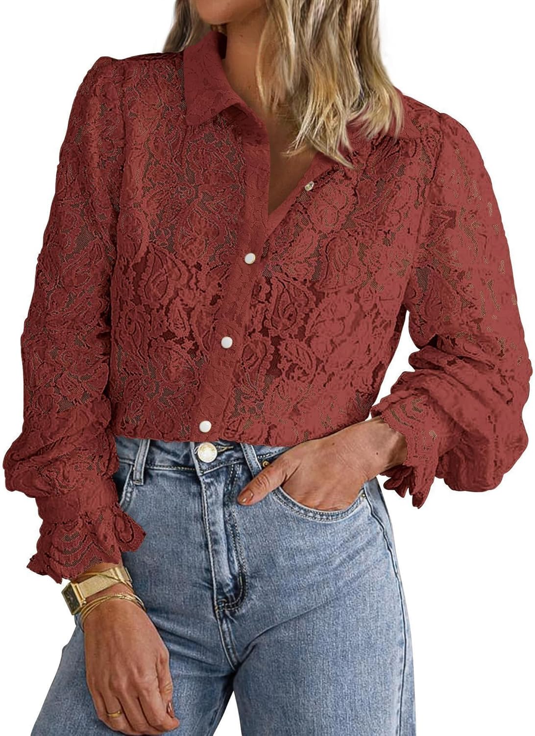 BTFBM Long Sleeve Lace Blouses for Women - Dressy Casual Tops