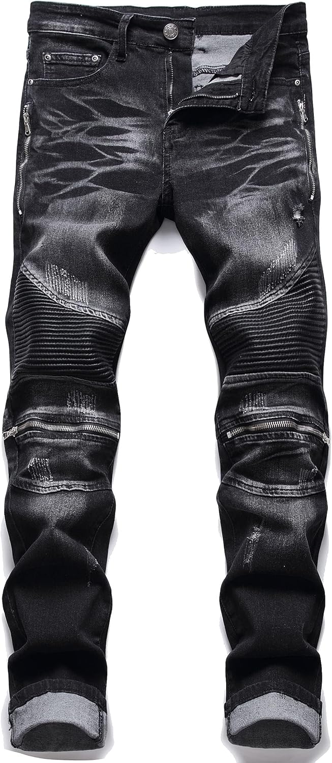 AITITIA Men's Biker Zipper Deco Washed Straight Fit Jeans Review