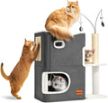 Cat Bed for Indoor Cats with Scratching Post - 2-Storey Cozy Condo