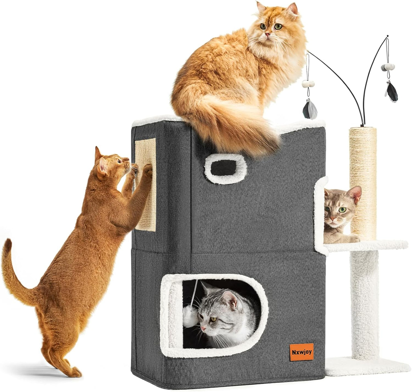 Cozy Cat Bed with Scratching Post for Indoor Cats Hideaway